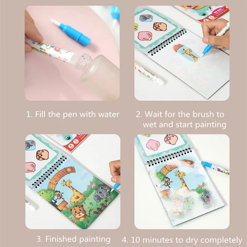 Magical Water Painting Book Toddler Early Education Toys libro da colorare con disegno magico riutilizzabile per bambini bambini giocattoli Montessori