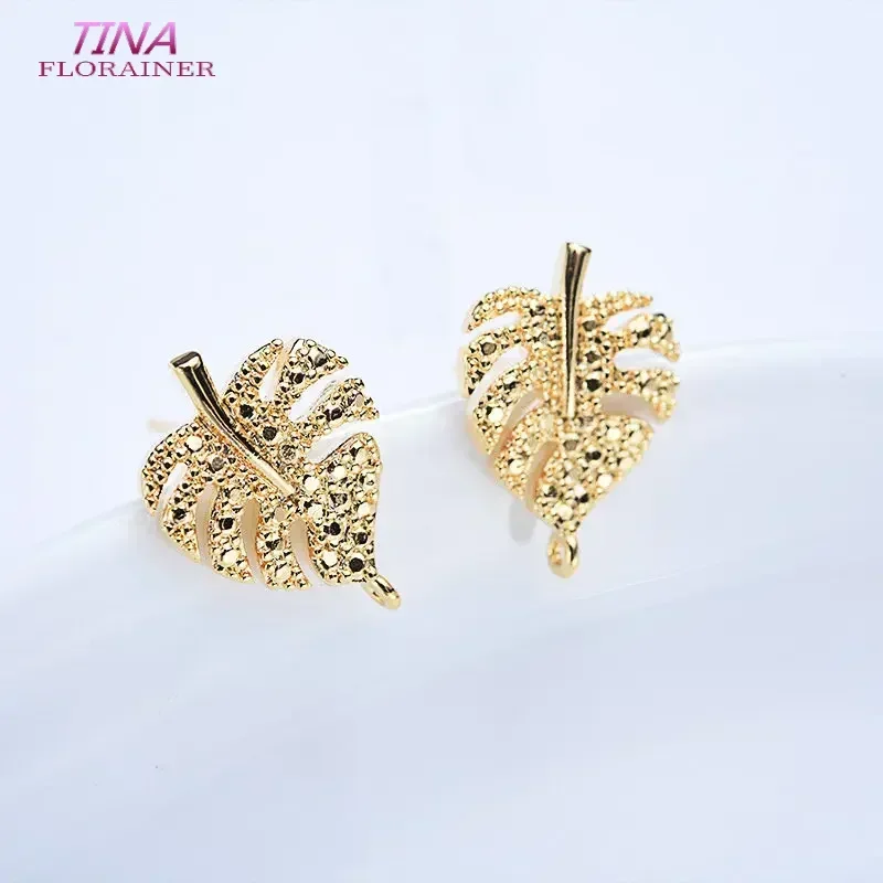 New 14x10MM 14K Gold Color Plated Brass Tree Leaf Leaves Stud Earrings High Quality Jewelry Making Supplies Diy Accessories