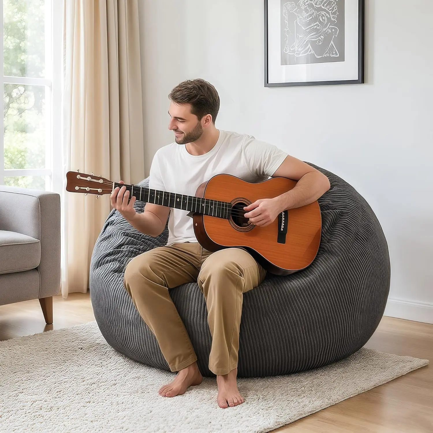 

Кресло-мешок с наполнителем, плюшевый шезлонг с пушистой оболочкой для взрослых, эргономичное игровое кресло для чтения для спальни