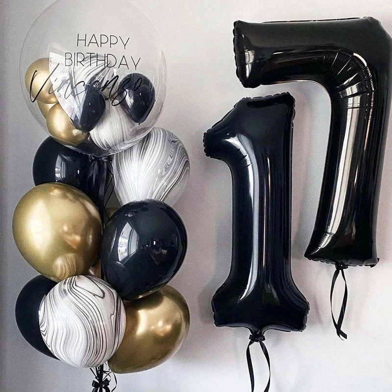 11pcs 32inch Black Number Foil Balloons Happy Birthday Party Decorations Adult Kids 10 11 14 15 18 21 25 30 35 40 50 60 Year Old