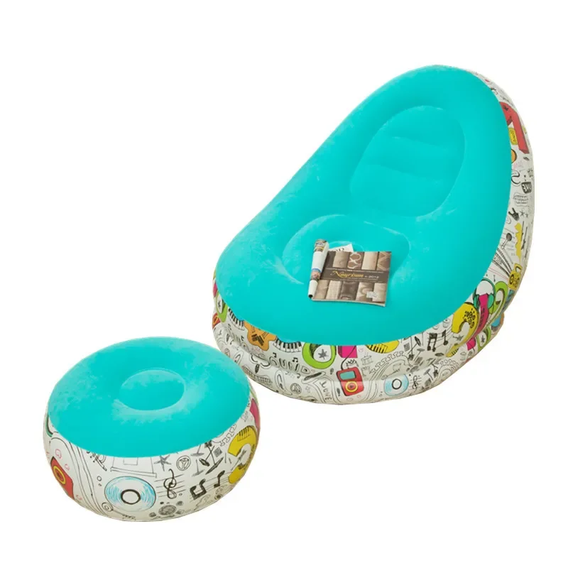 Inflatable Flocking Sofa Lunch Break Bed Chair With Pedal Combination Foldable Lazy Leisure Recliner Couch Computer Armchair