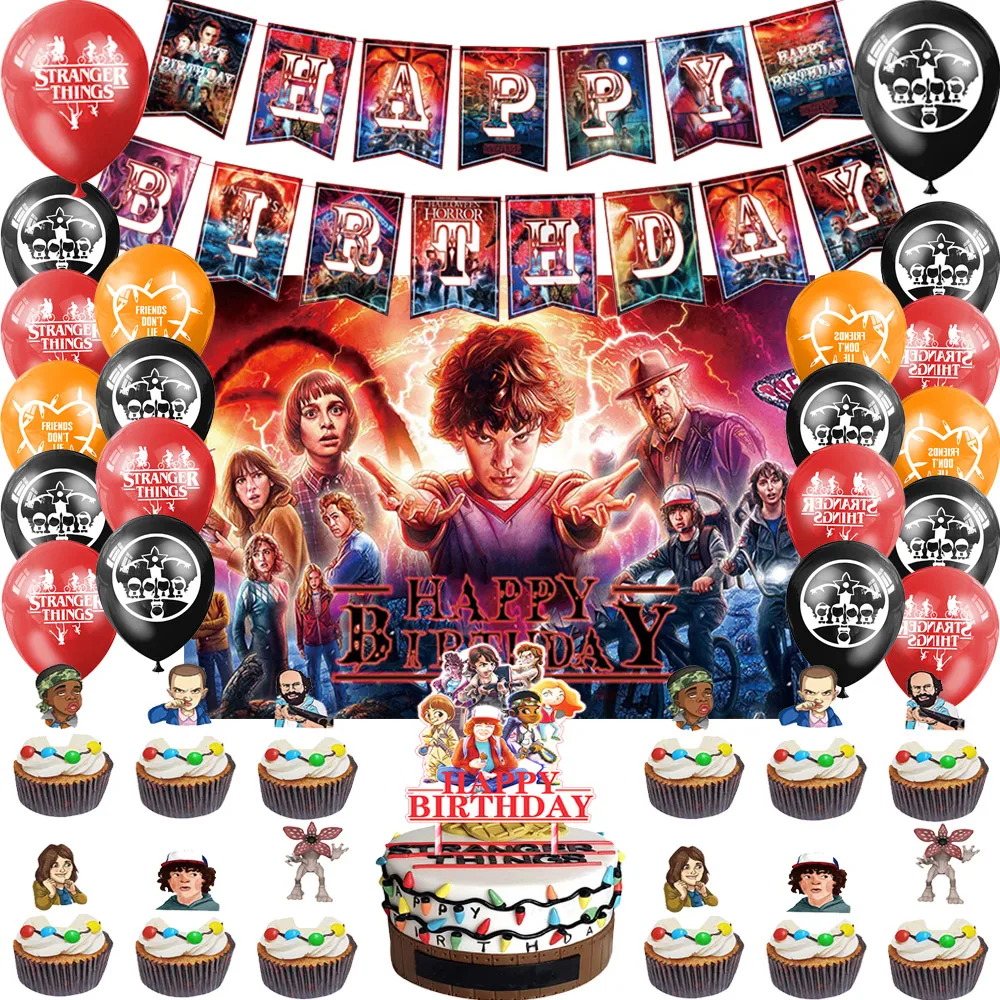 

Movie Stranger Things 4 Theme Birthday Party Decoration Supplies Baby Shower Balloon Banner Backdrop Cake Topper Boys Kids Gift