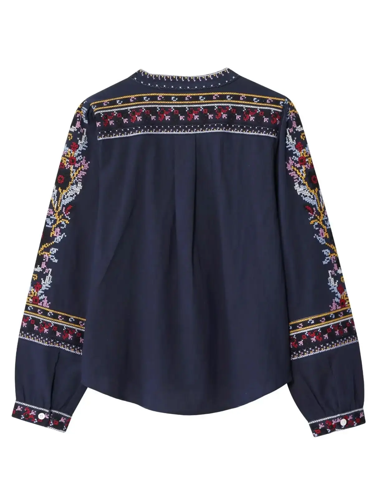 بلوفر نسائي عتيق بأكمام طويلة لربيع وخريف 2025 تي شيرت نسائي أنيق برقبة على شكل حرف v ومطرز بالزهور بلوزات سوداء #2