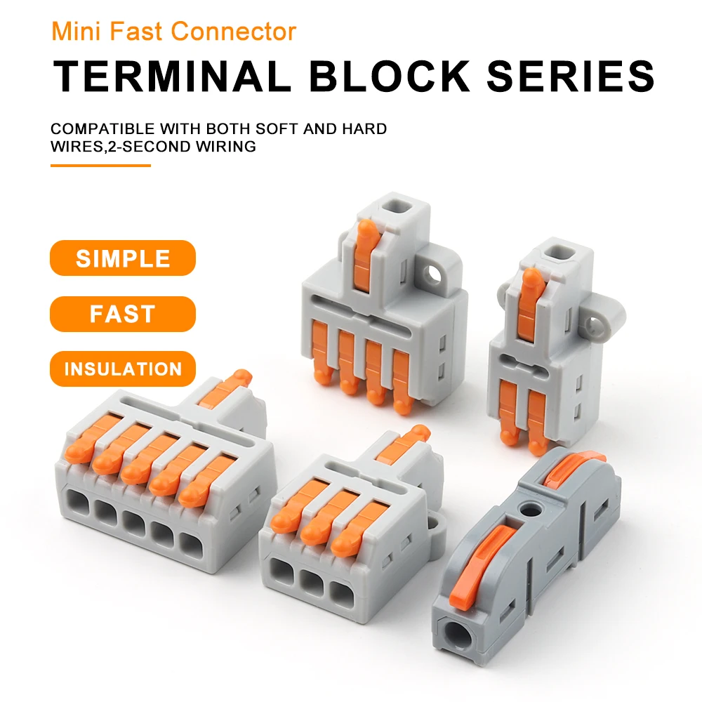 25/50/100PCS Lever Electrical Wire Conductor Universal Compact Connectors Splicing into 2/3/4/5 Way Terminal Block For 28-12AWG