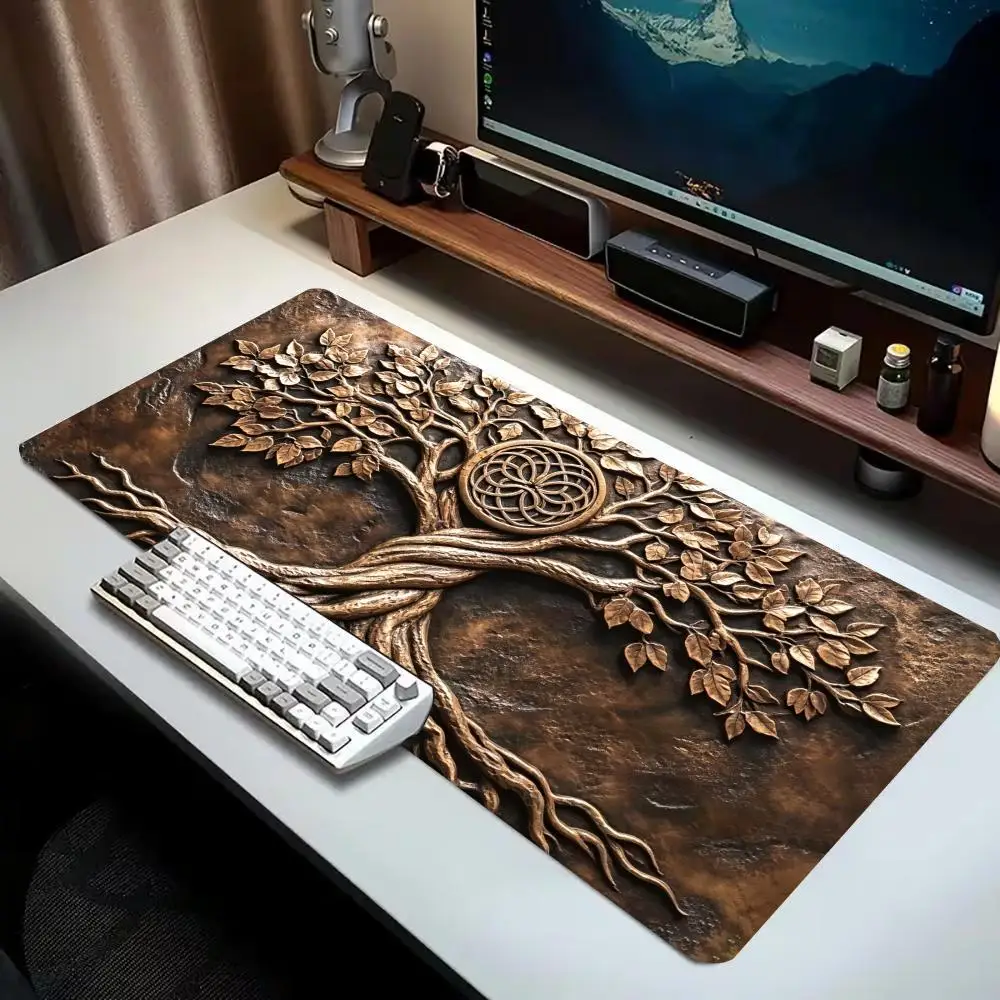 Retro Tree of Life Large Extended Gaming Mouse Pad Non Slip Desk Surface Vintage Art Print For Gaming And Office Workspace