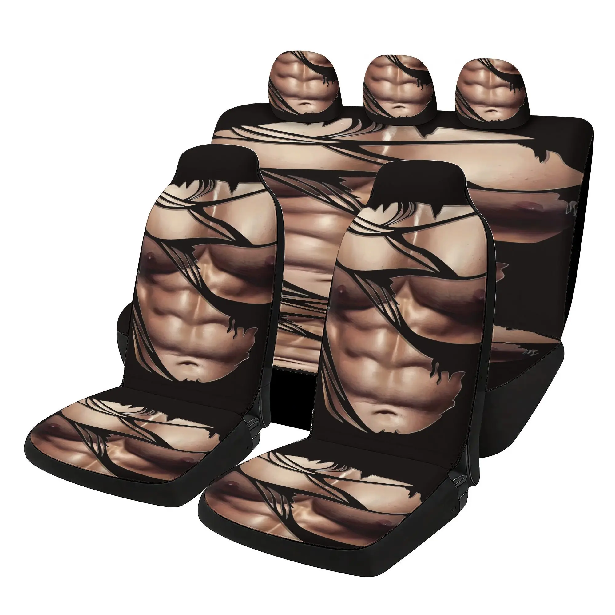 Universal Seat Cover For Five Passengers, Including Two Front Seat Covers, Three Headrests, One Seat Cushion, And A Backrest, De