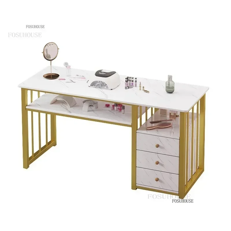 

Nordic Luxury Nail Tables Salon Furniture Modern Nail Shop Table and Chair Set Single Double Professional Manicure Tables t k y