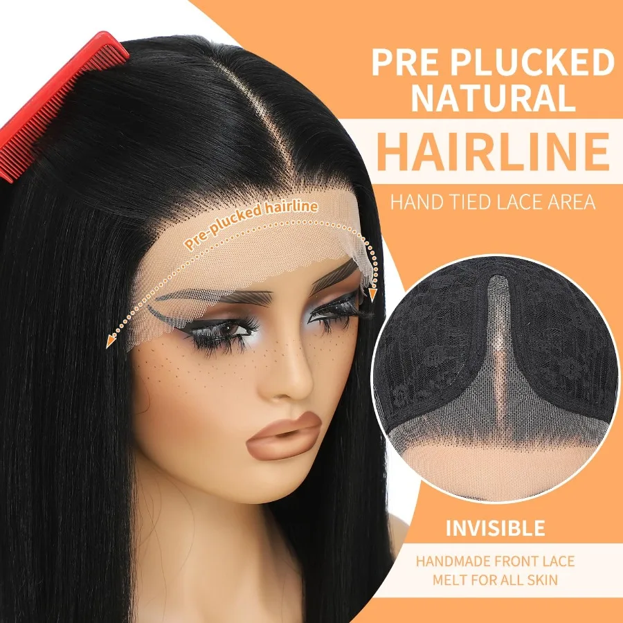 13x4x1 T جزء الاصطناعية الدانتيل الجبهة الباروكات للنساء السود 14 بوصة مستقيم بلانت قطع بيروكات صناعية مع مظهر طبيعي وخفيف الوزن