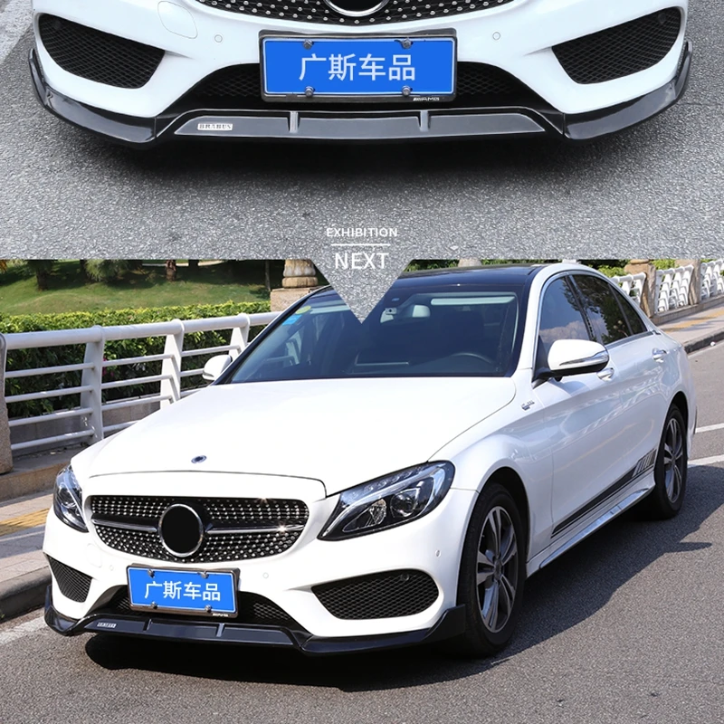 C43  ABS black front bumper lip for Mercedes-Benz W205 C180 C200 C300  with Amg sports bumper 4 doors (not suitable for C63)