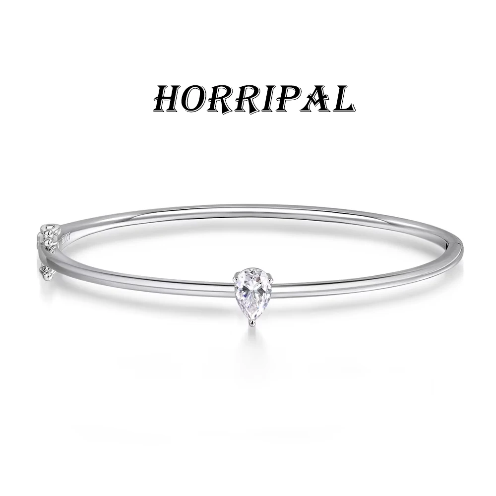HORRIPAL D Color 1ct Moissanite Bangle for Woman Plated 18K White Gold Jewelry S925 Diamond Certified Waterproof Wedding Bangles