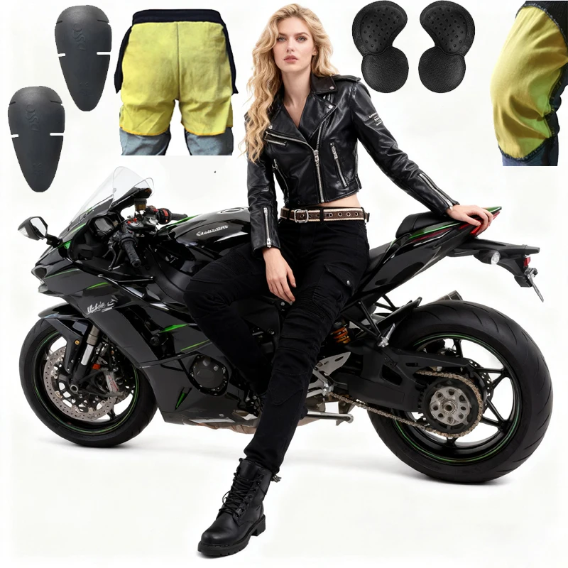 

Aramid Motorcycle Pants Women Spring Autumn Protective Riding Jeans Motocross Abrasion Resistant