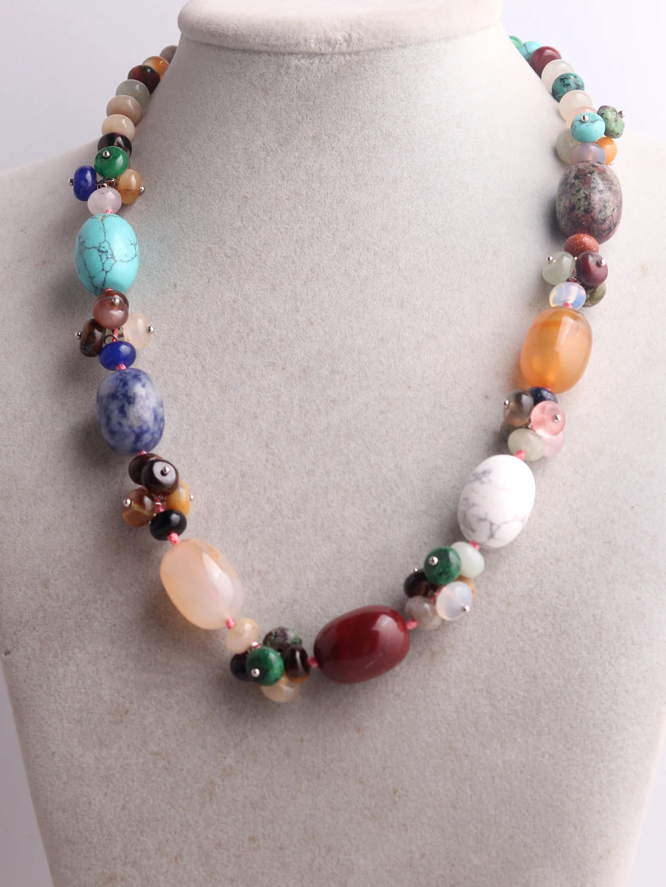 Druzy Natural Crystal Semi-precious Stone Necklace Women\'s Colorful  Necklace Jewelry Round Beads String Energy Necklace