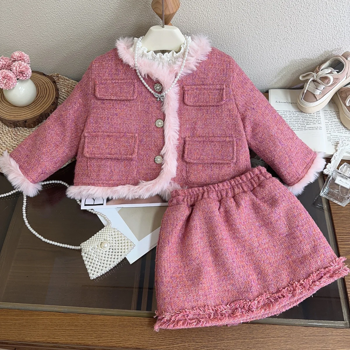 

Girls Thick Clothes Sets Winter 2024 Children Warm Coats Skirts 2pcs Princess Dress Suit For Baby Party Outfits Kids Costume 7Y