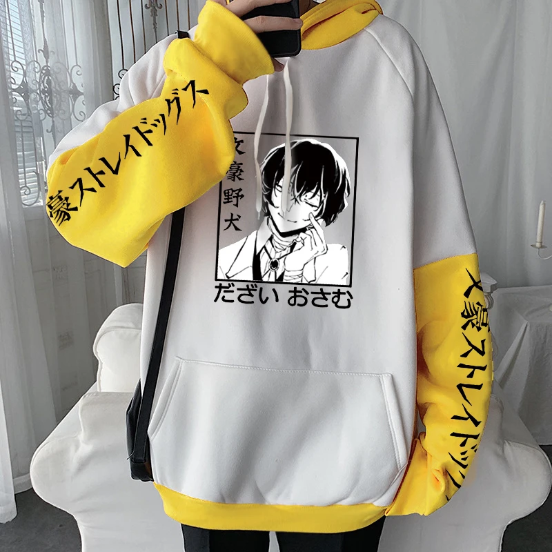 Anime Bungo Stray Dogs Hoodie Hip Hop Plus Size Men Patchwork Long Sleeve Sweatshirt Men Harajuku Cool Osamu Dazai Manga Hoodies