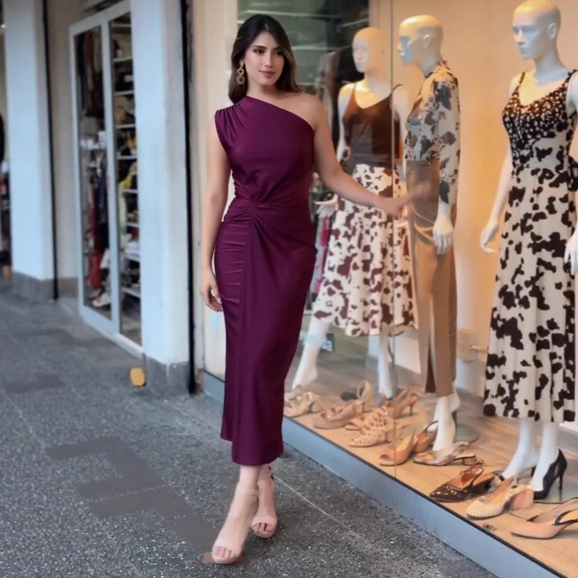 2025 Summer New One Shoulder Bodycon Tight Fit Dress Women Elegant Sexy Evening Gown Purple Red Multiple Sizes Available