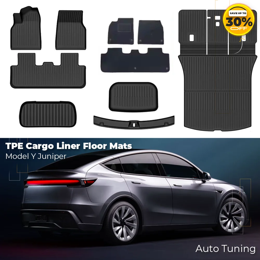 

Easy Clean Floor Mats For Tesla Model Y Juniper 2025+ Waterproof Non-Slip TPE Mats Full Protect with Carpet for Mud/Snow/Spills