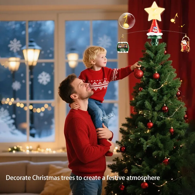光る回転ツリートップスター電動クリスマスツリー飾り、クリスマスレールカーと組み合わせた新年の贈り物に最適