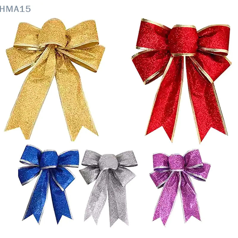 17cm Large Christmas Bow Glitter Ribbon Bowknot For Xmas Tree Hanging Pendant Ornaments Xmas Home Party Decoration Supplies