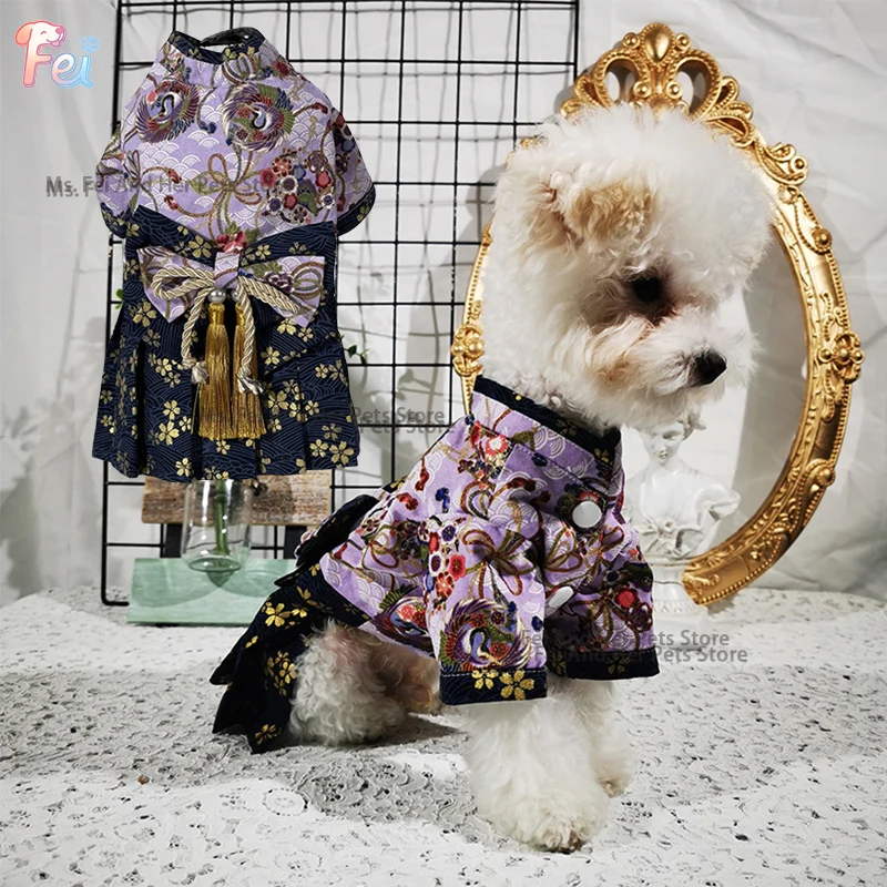 

Trendy Pet Kimono Dress for Dogs, Colorful Pleated Skirt, Ideal for Small Breeds like Shiba Inu, French Bulldog, Custom Clothing