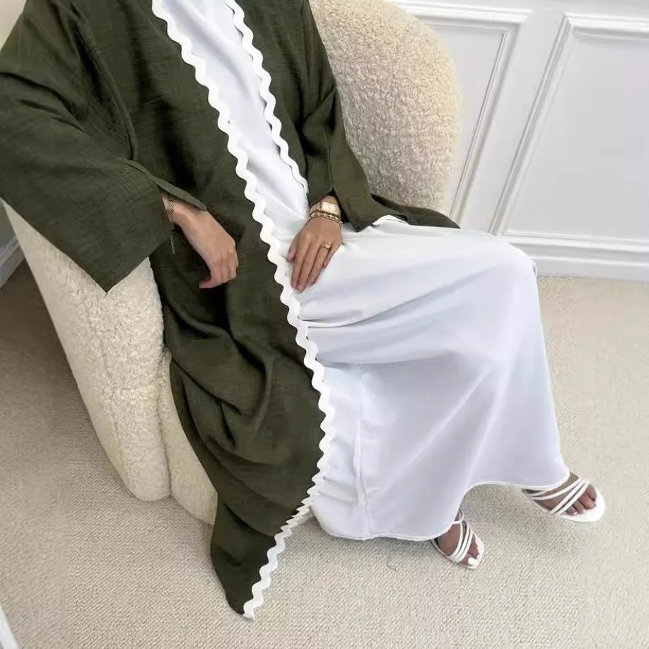 

2 Piece Sets Dubai Open Abaya Women Muslim Maxi Dress Set Kimono Turkey Arab Robe Eid Ramadan Jalabiya Gown Kebaya Kaftan Abayas