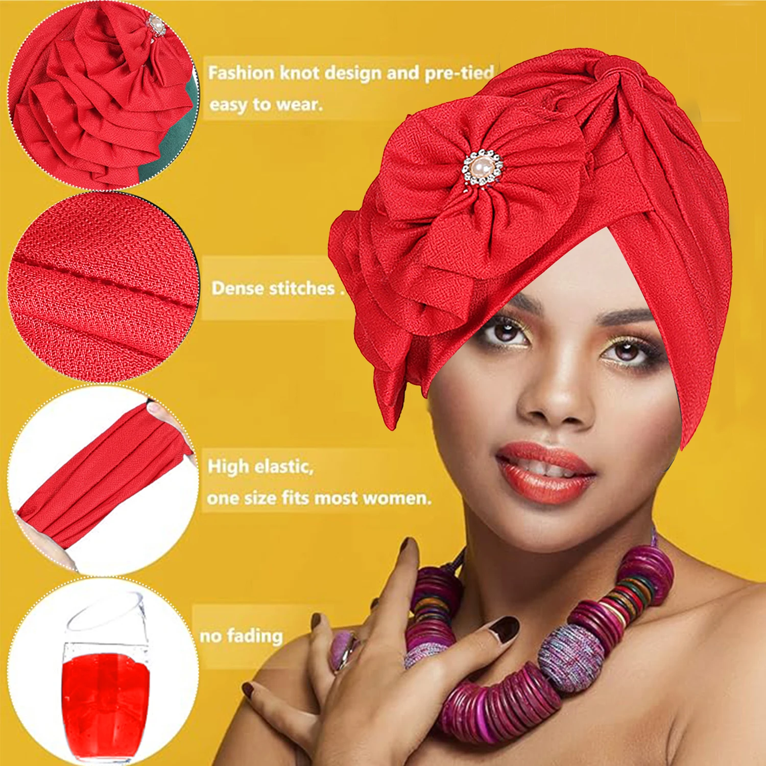 African Fashion Headband Hat Breathable Lightweight Flower Decoration Handmade Muslim Headband Hat