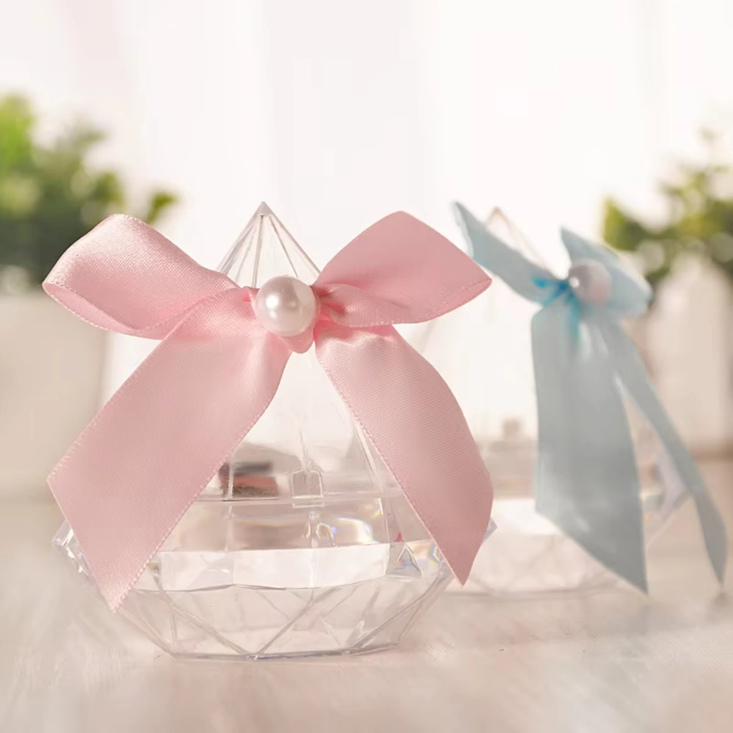 Wedding Favor  Transparent Diamond Shape with Tie Plastic Acrylic Wedding Flower Candy Box Wedding Supplies