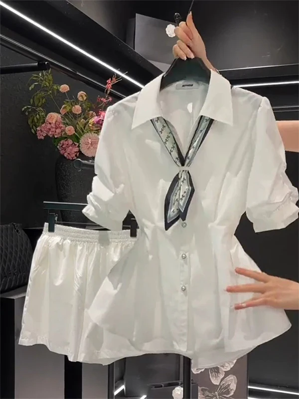 

plus Size Women's Shirt Summer 2026 Design Sense Short Sleeve V-neck Belt Waist Slimming White Top Korean Style Loose Fit