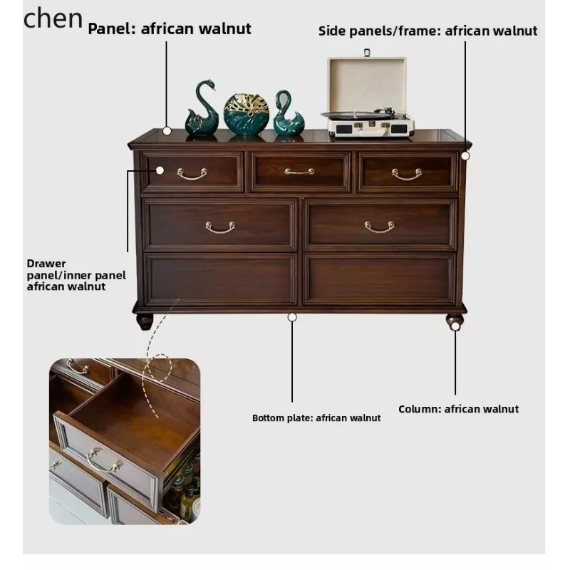 GZ-8 Living Room Pure Solid Wood Chest of Drawers Vintage Dining Side Cabinet Bedroom Solid Wood Storage Cabinet
