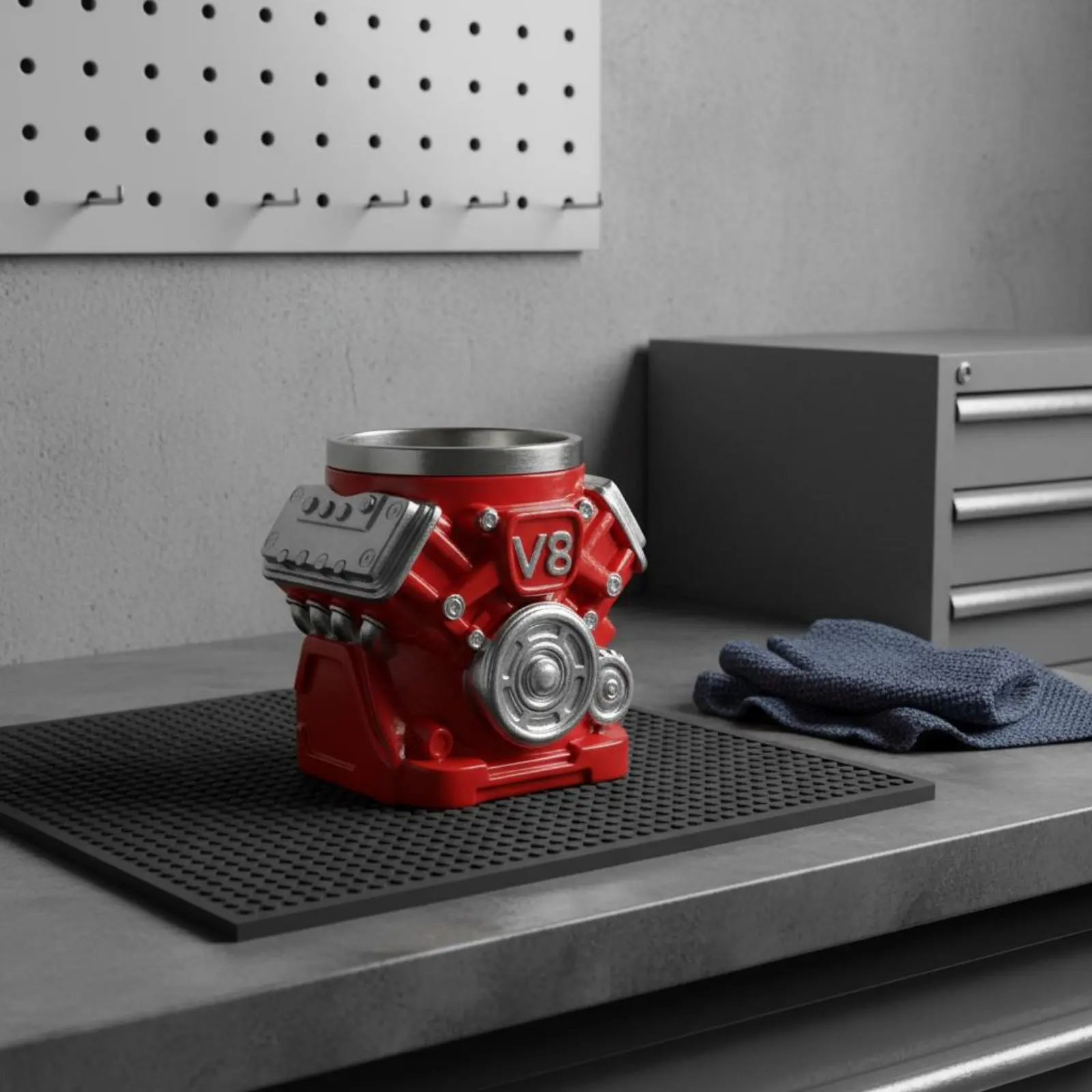 V8 Engine Mug Distinctive Gift Notion Car Engine Coffee Mug Resin and Stainless Steel Mug Novelty Drinkware for Dad, Office