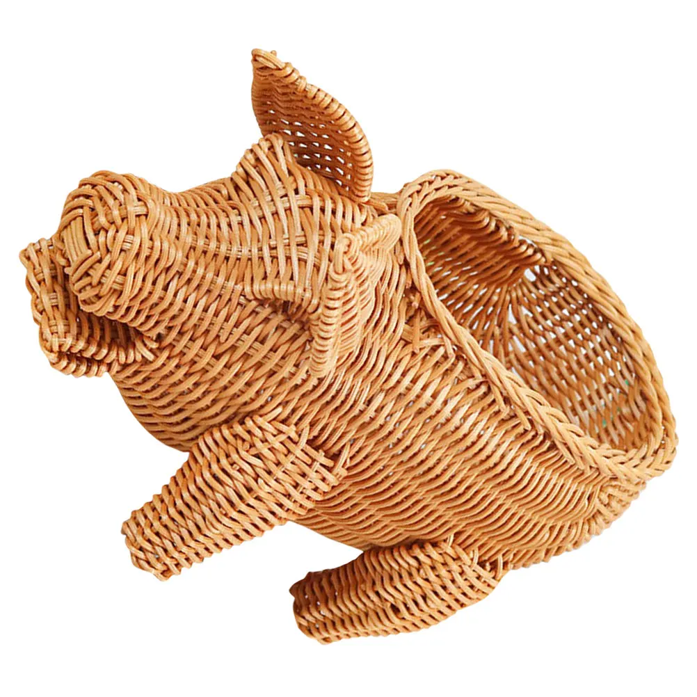 

Pig Shape Woven Basket Imitation Rattan Fruit Container Snack Holder Household Storage Kitchen Decor Tea Color Storage Basket