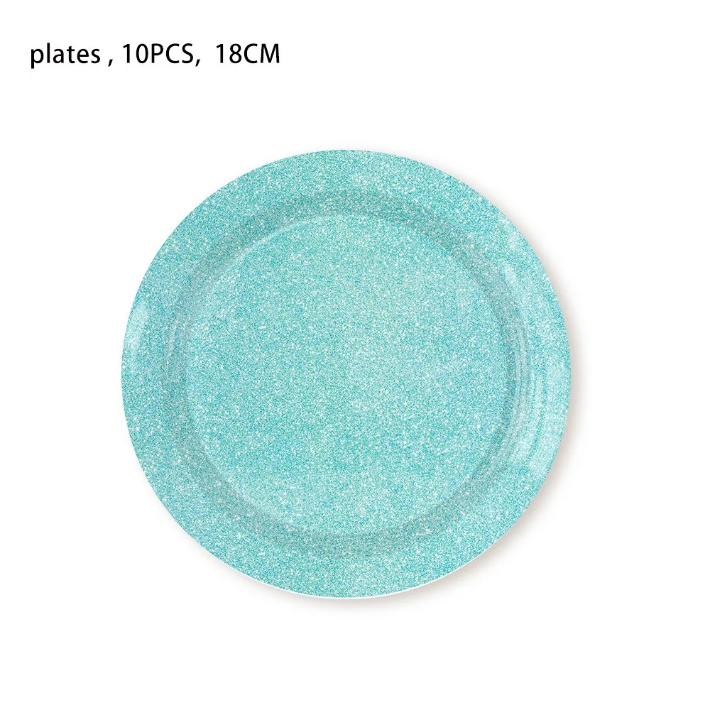 10pcs Tiffany Blue Diamonds Disposable Tableware Shining Diamond Crown Paper Plate Napkin Happy Cool Summer Birthday Party Decor