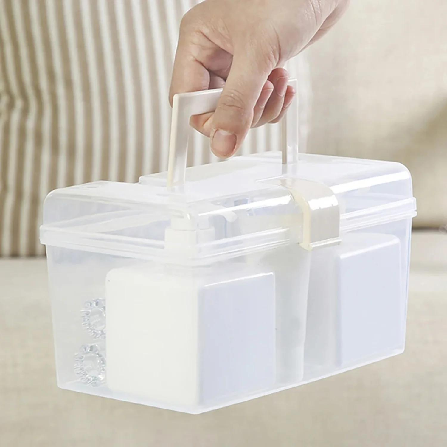 Household Transparent  Box Desktop Plastic Organizer Portable Dustproof Sealed Large Capacity