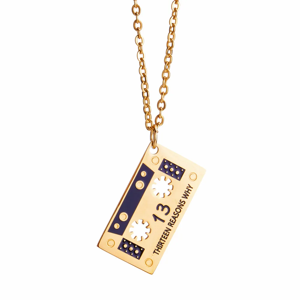 Trendy Thirteen Reasons Tape Necklace Titanium Steel Cassette Pendant Hipster Men Women Hip Hop Jewelry