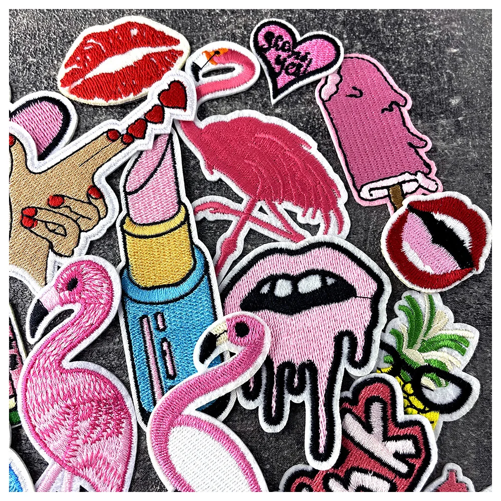 20Pcs/Lot Pink Mouth Watermelon Flamingo Iron on Patches Cloth Embroidered Applique Sewing Clothes Apparel Accessories Patch 5