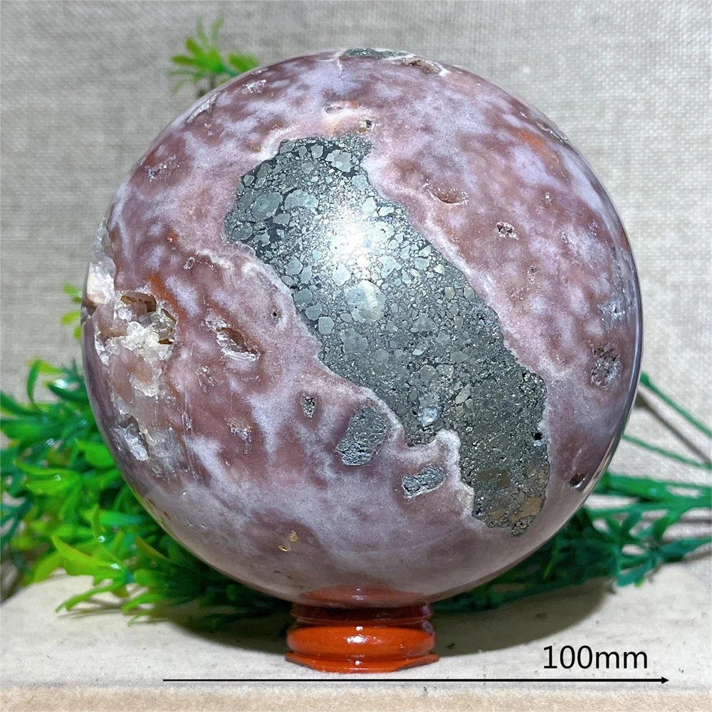 Pink Amethyst Flower Agate Druzy Pyrite Sphere Ball Stone Quartz Mineral Beauty Gemstones Minerals Ornaments Home  Decoration