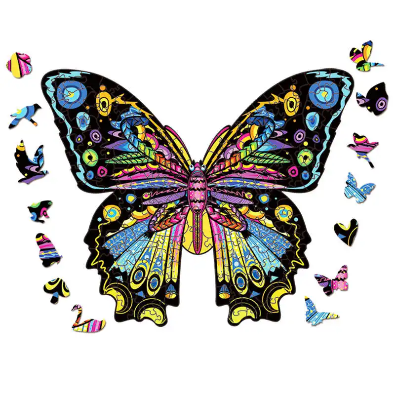 High Quality Wood Jigsaw Puzzle Butterfly Animal Wooden Puzzles for Adults Montessori Educational Toys Children Board Game Gift