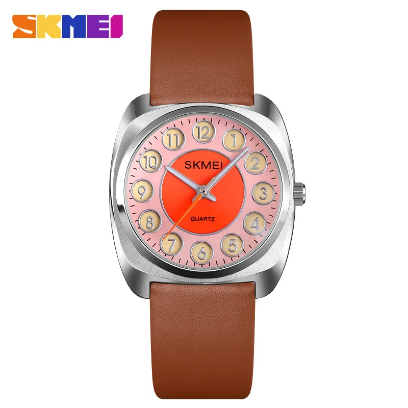 

Skmei Creative Dial Fashion Square Steel Case Women's Quartz Watch Waterproof Leather Watch Women's