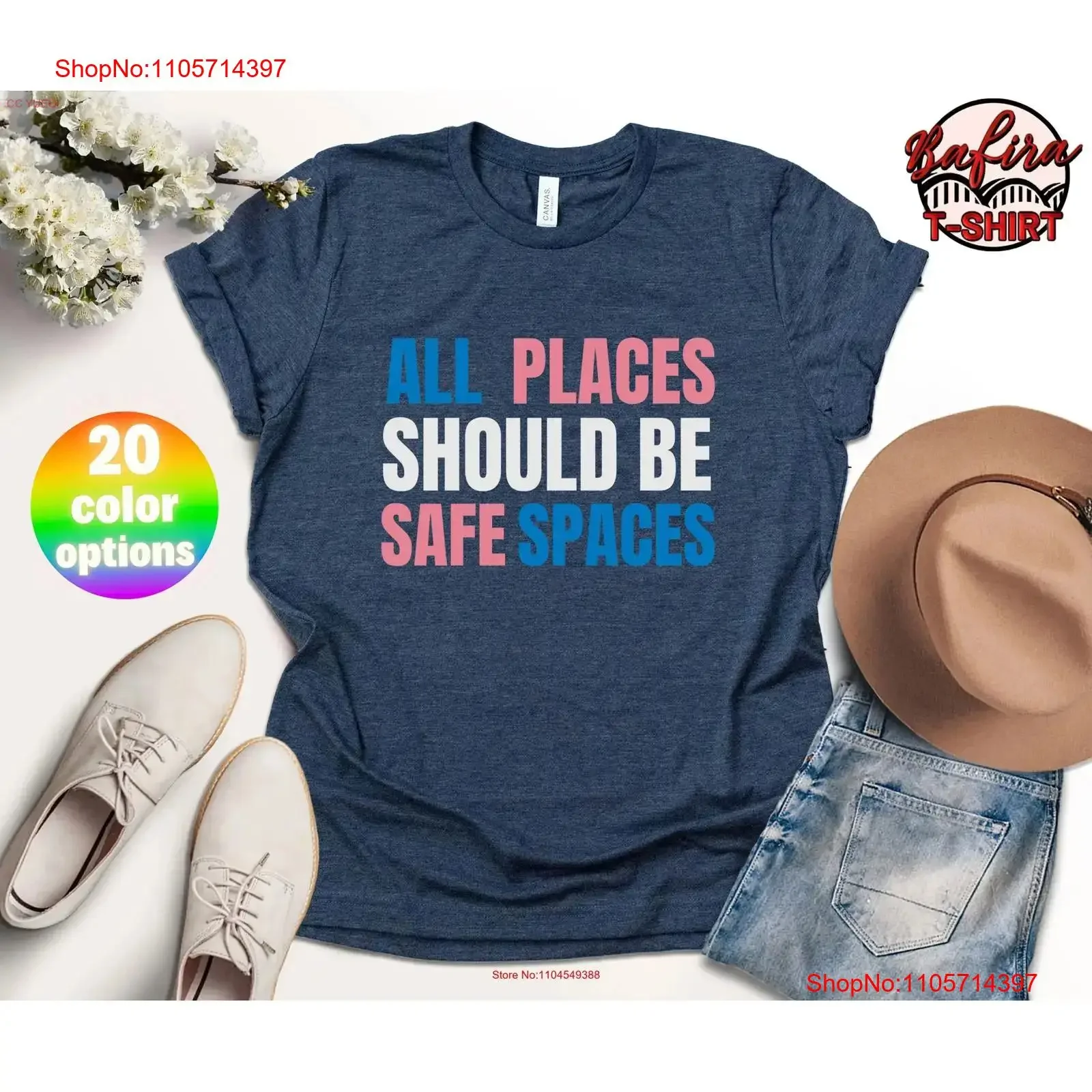 Trans Rights T Shirt All Places Should Be Safe Spaces LGBTQ Pride Transgender LGBT s vintage Washed Top For Everyday Wear