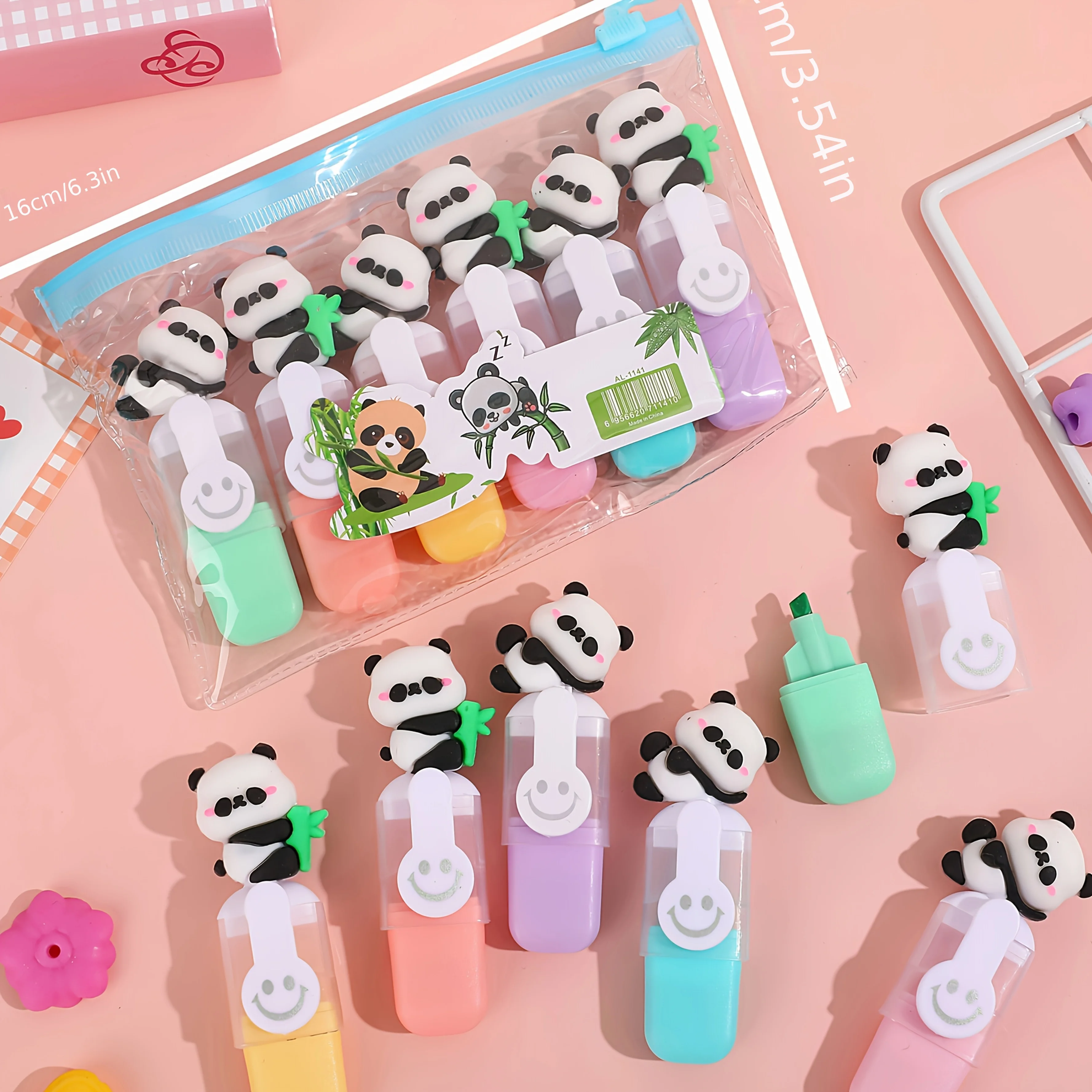 1 set 6-Color Cute Panda Mini Highlighters for Marking Important Notes, Perfect for Student Stationery Gifts