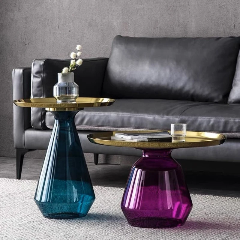 

Glass coffee table light luxury high-end color small Nordic modern simple small apartment sofa corner