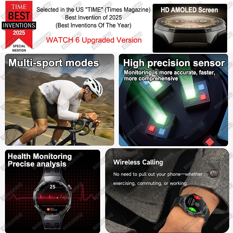 2026 New Watch 6 Pro Smart Watch AMOLED Screen GPS Tracker HD Bluetooth Call Waterproof Sports Health Monitoring Smartwatch Men