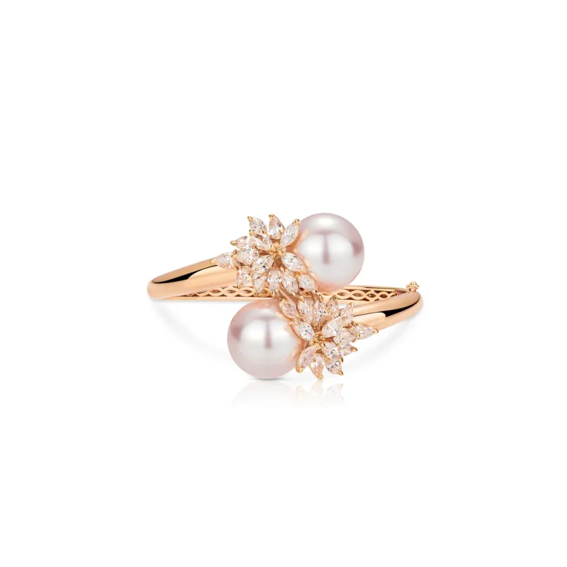 BELLUX 925 Silver Synthetic Zircon Bracelet White Round Shell Pearl Flower Champagne Gold Affordable Luxury Fashion Bangle