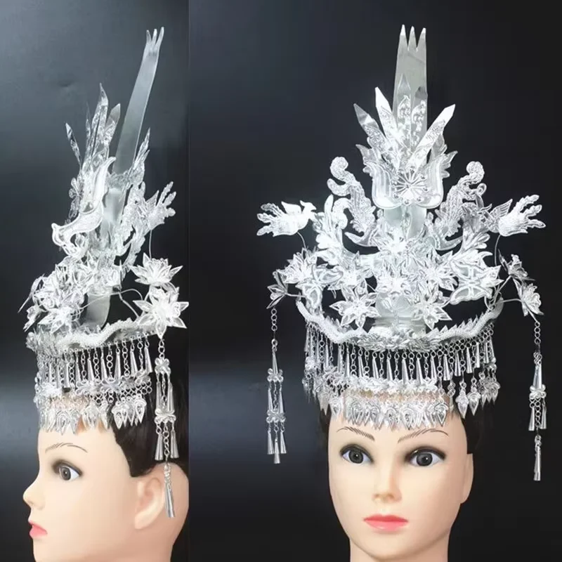 Horquilla de aleación de plata Miao, sombrero de nacionalidad minoritaria china, tocado de plata Miao, accesorios étnicos para el cabello