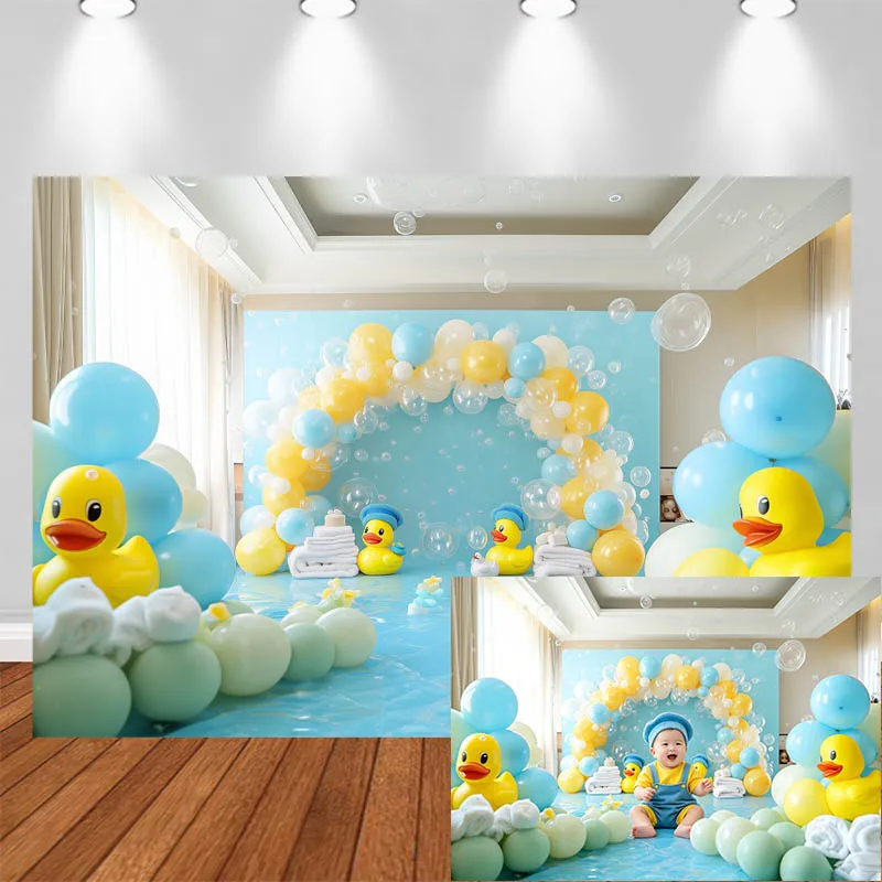 

LS Photography Background Balloon Arch Duck Bubble Decor Birthday Baby Shower Cake Smash Kids Portrait Photo Backdrop Studio