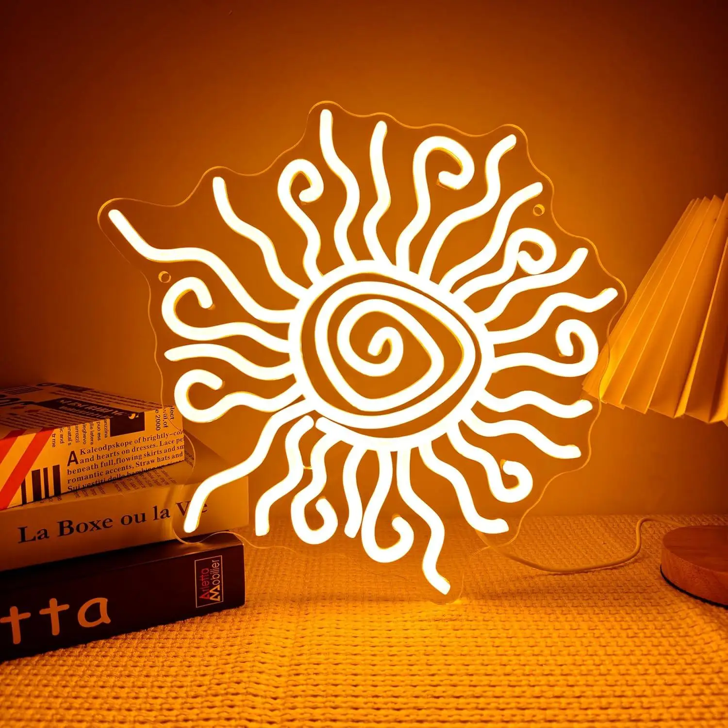 Twisted Sun Neon Sign USB Dimmable LED Light for Bedroom Living Room Dorm Bohemian Spaces Aesthetic Decor Gifts Night Light
