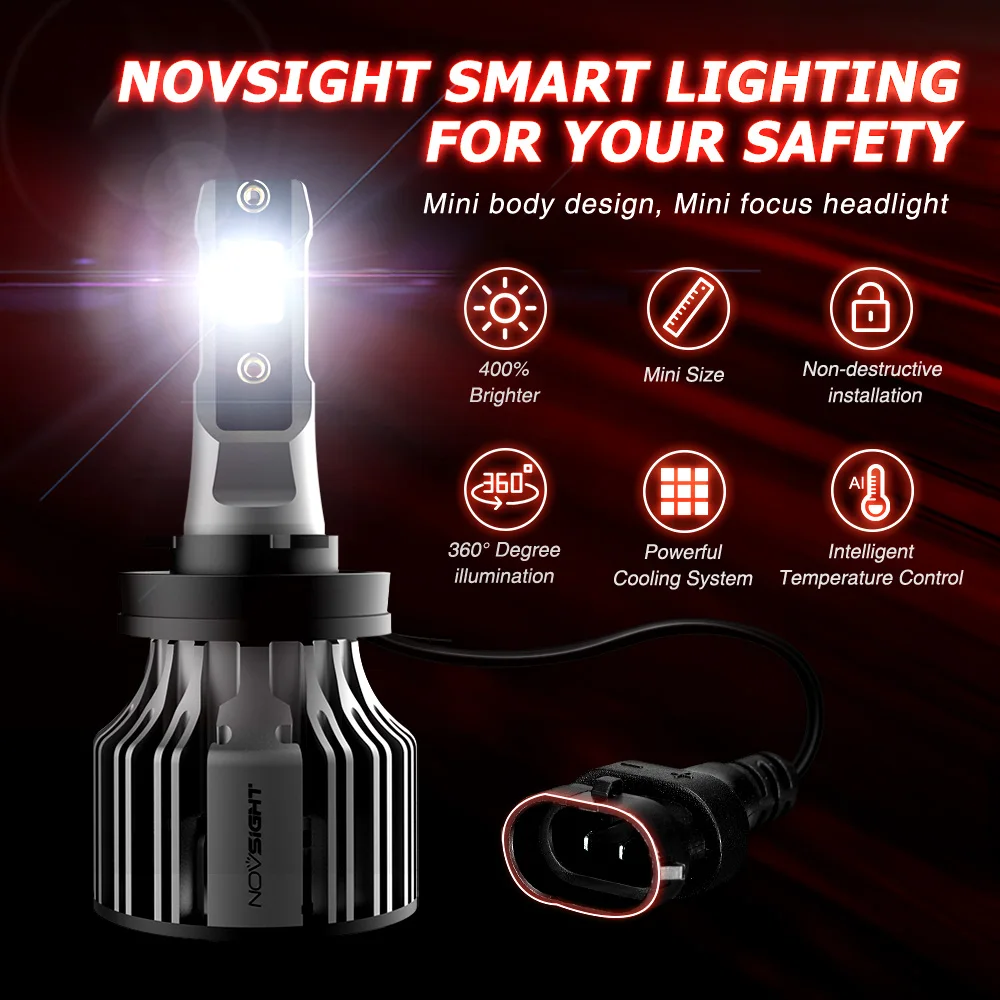 Novsight led farol do carro h1 h3 h4 h7 h11 h8 h9 h13 9005 9006 9007 9003 72w 10000lm 6000k auto farol nevoeiro lâmpadas