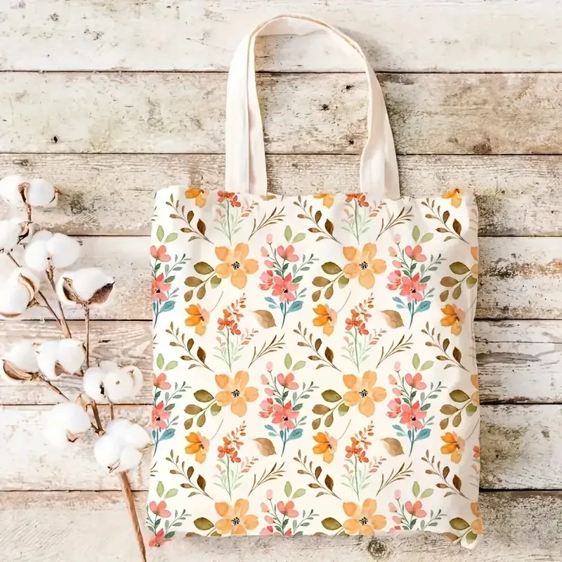 A Artistic wildflowers print canvas tote bag, suitable for daily use, shopping, school, and travel