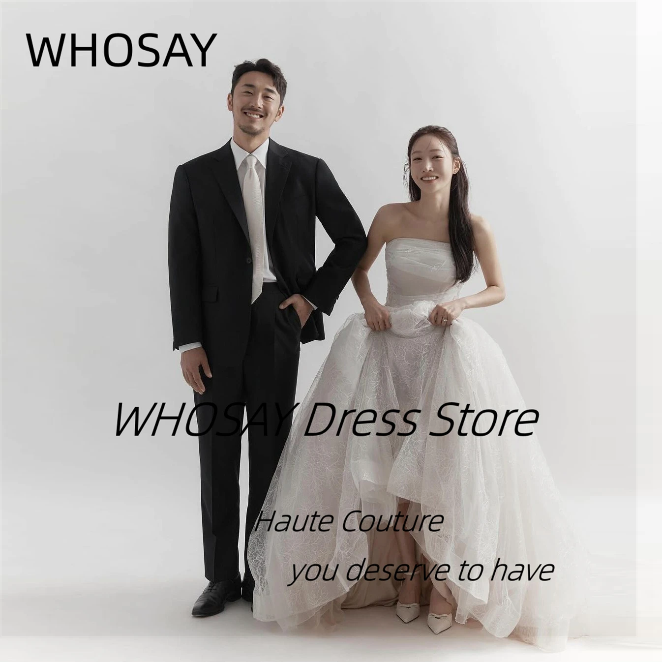 WHOSAY 2024 Wedding Dresses Strapless Sexy Back Vestidos De Noches Lace Tulle A Line Bride Formal Banquet Korea Party Dress