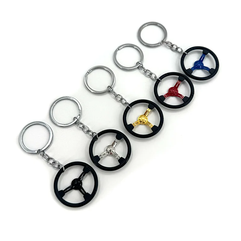 Racing Steering Wheel Keychain – 3D Metal Car Shifter Knob Keyring for Auto Lovers & Driving School Gifts
