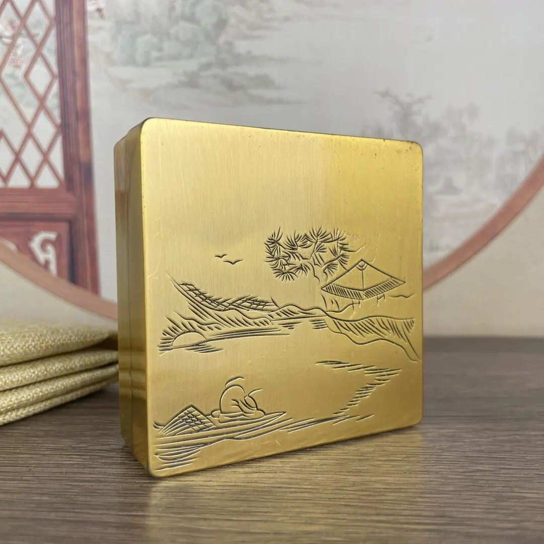 Antique Bronze Ink Box Chinese Scholar Four Treasures Desk Ornament Gift